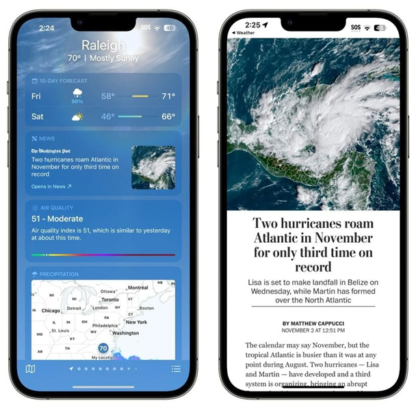 带岭苹果14维修分享iPhone 14手机如何看天气时顺带看新闻 