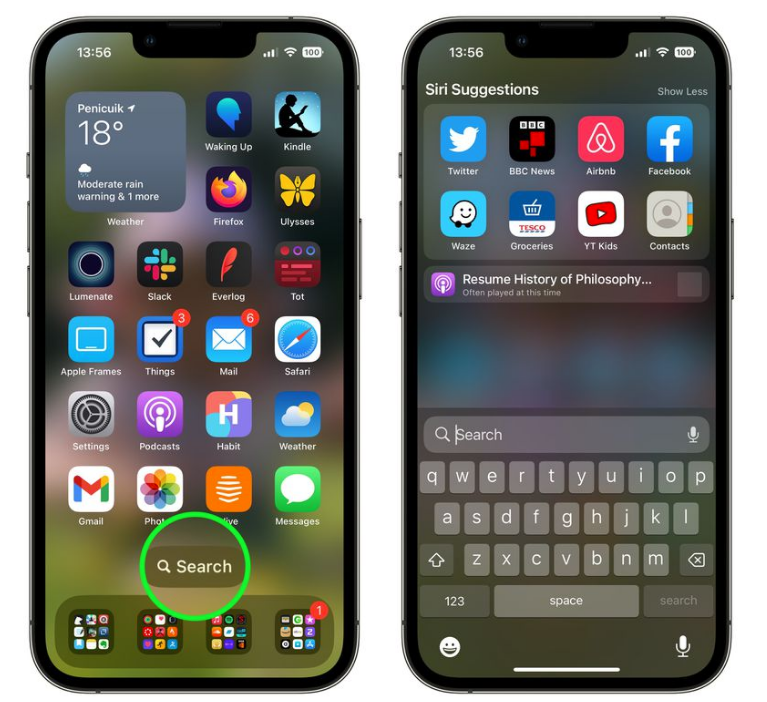 带岭苹果手机维修分享升级到 iOS 16 后，如何删除主屏幕上的搜索按钮 