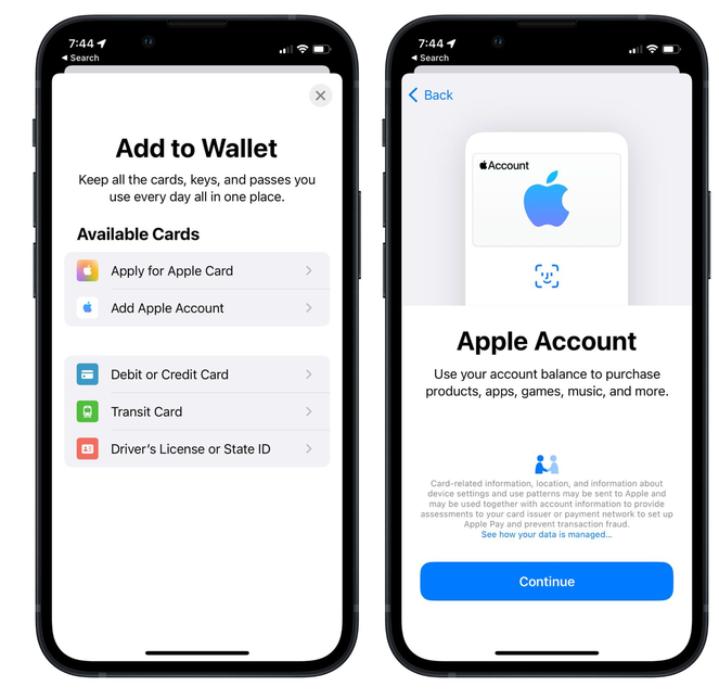 带岭苹果手机维修分享iOS 15.5钱包App如何添加 Apple 账户 
