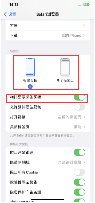 带岭苹果手机维修分享Safari浏览器如何切换标签栏位置 